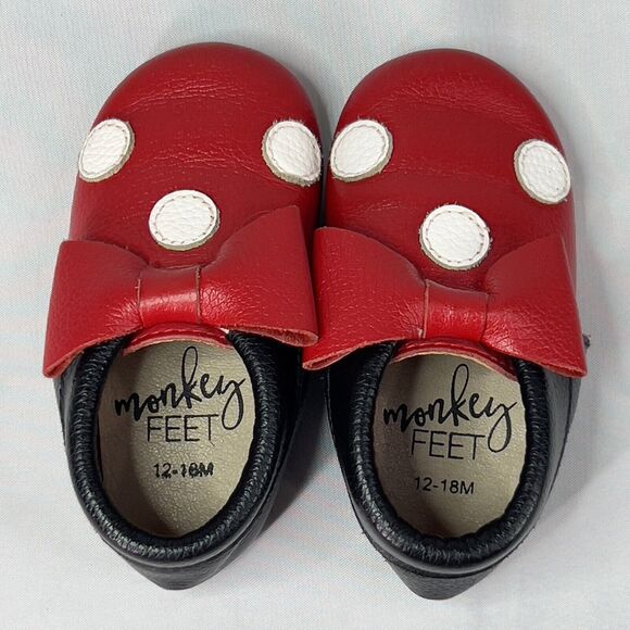 Disney MONKEY FEET MICKEY MOUSE Red Leather Shoes Size 12-18 Months. Unisex New - Picture 8 of 10